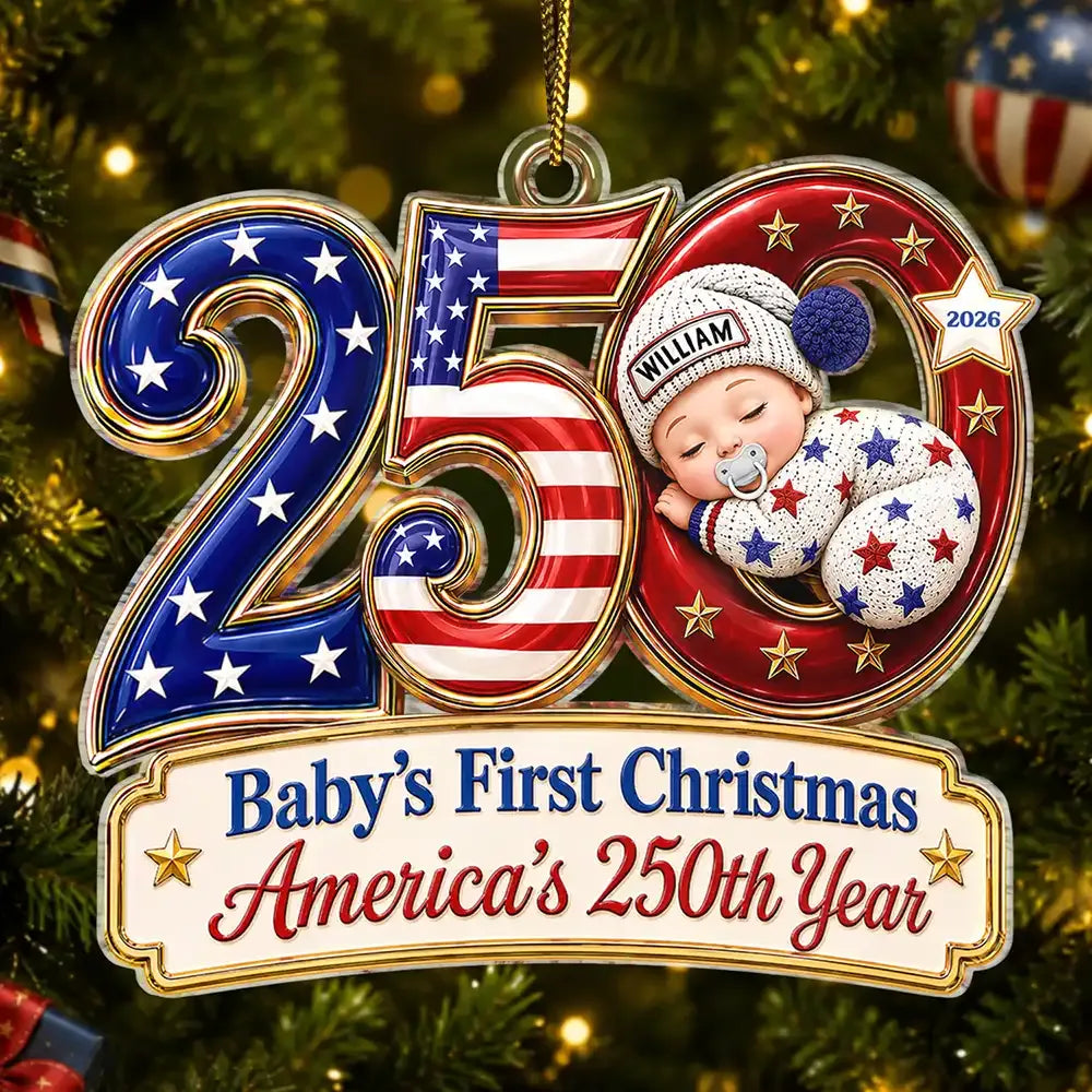 America 250 Baby First Christmas Personalized Ornament, Newborn Keepsake, New Mom Gift