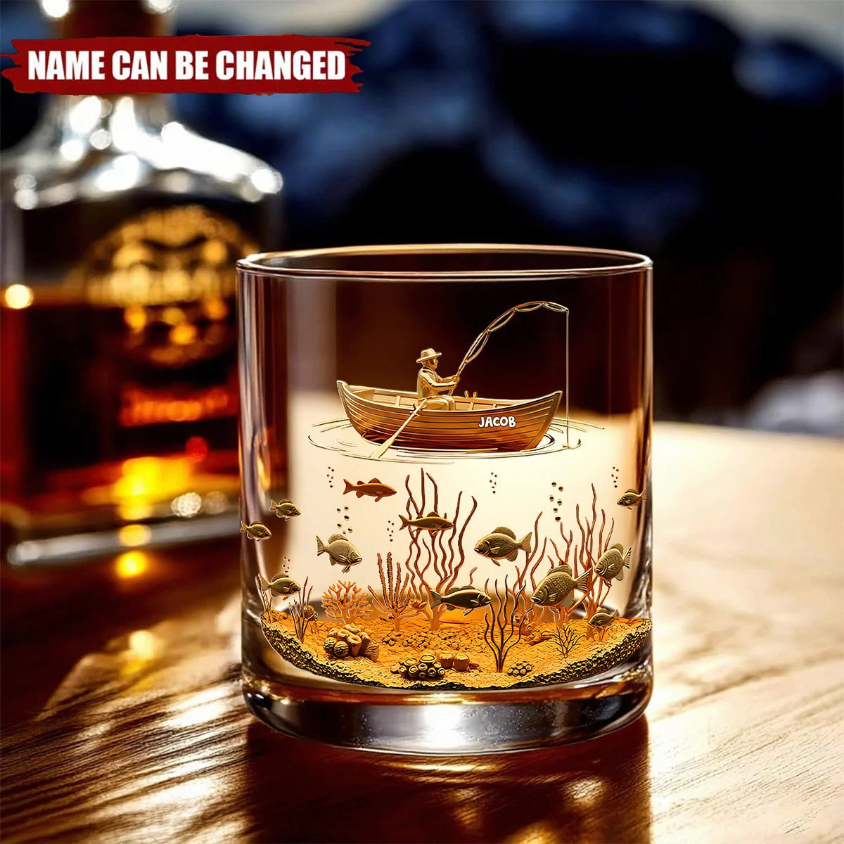 Fishing Man Personalized Whiskey Glass, Luxury Whiskey Glass For Fishing Lovers, Fisherman Gift