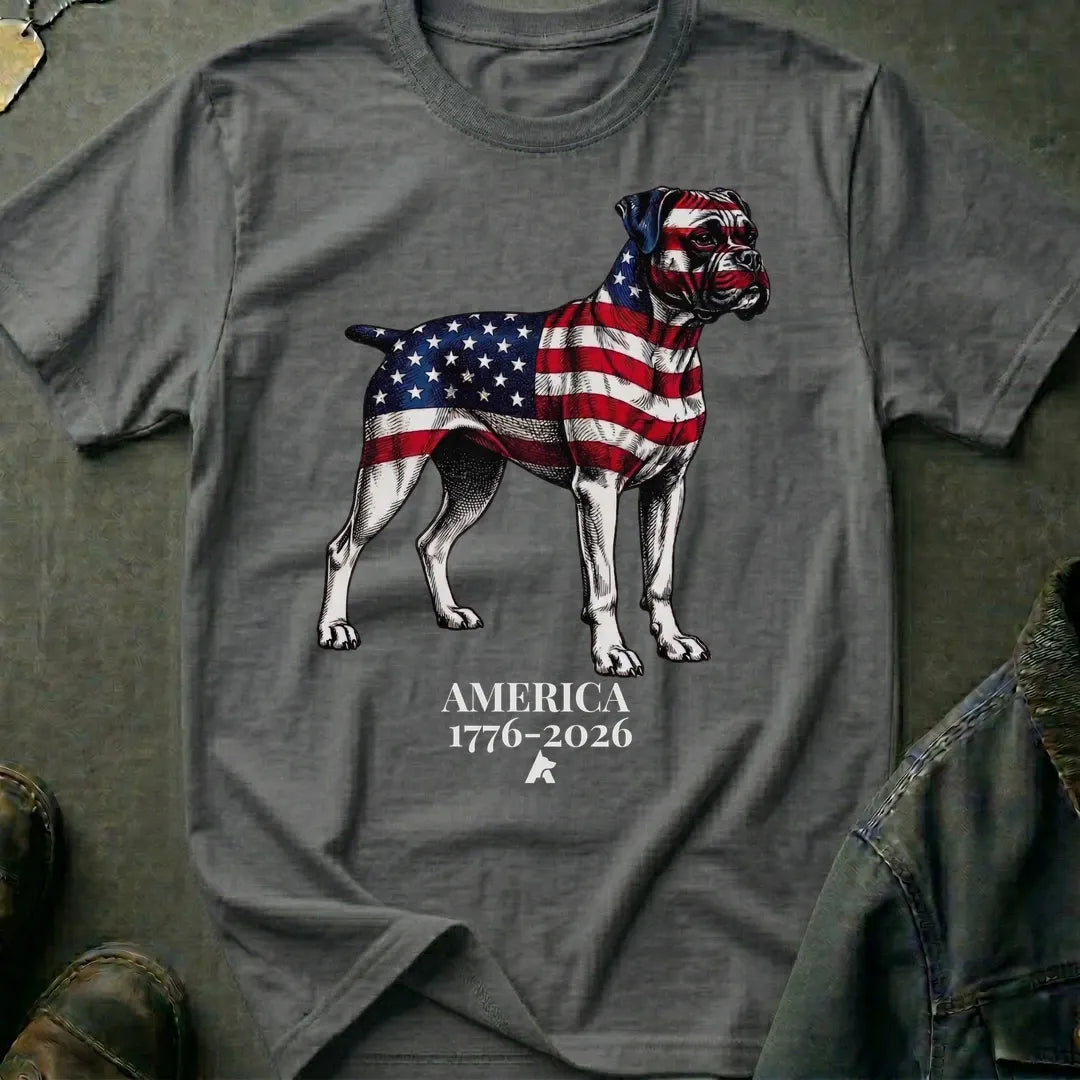 Boxer-Iron and Stripes 1776-2026 T-Shirt, America 250 Celebrations Shirt, Patriotic T-Shirt