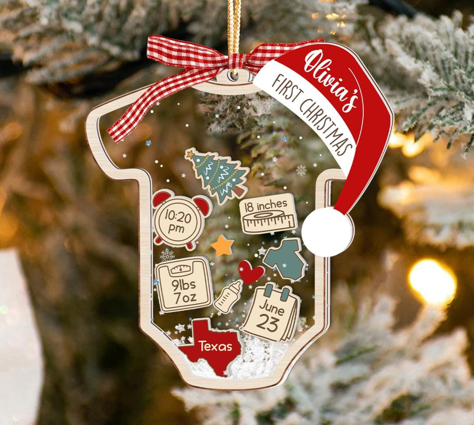 Personalized Baby First Christmas Ornament, 4D Shake Baby Ornament, Christmas Tree Ornament