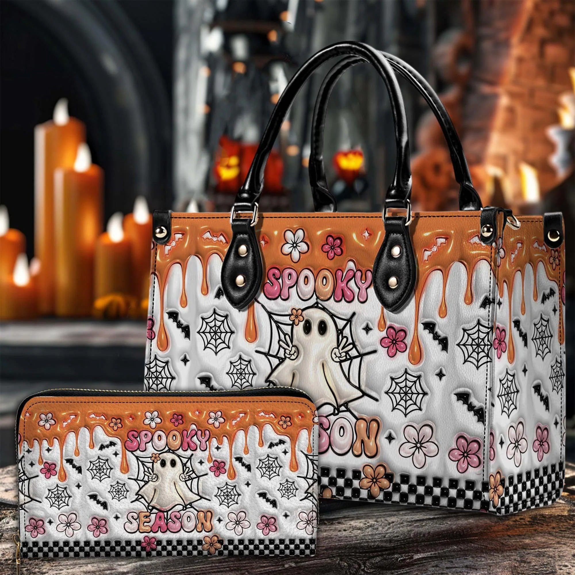 Halloween Ghost Purse And Wallet Set, Halloween Handbag, Leather Bags For Women