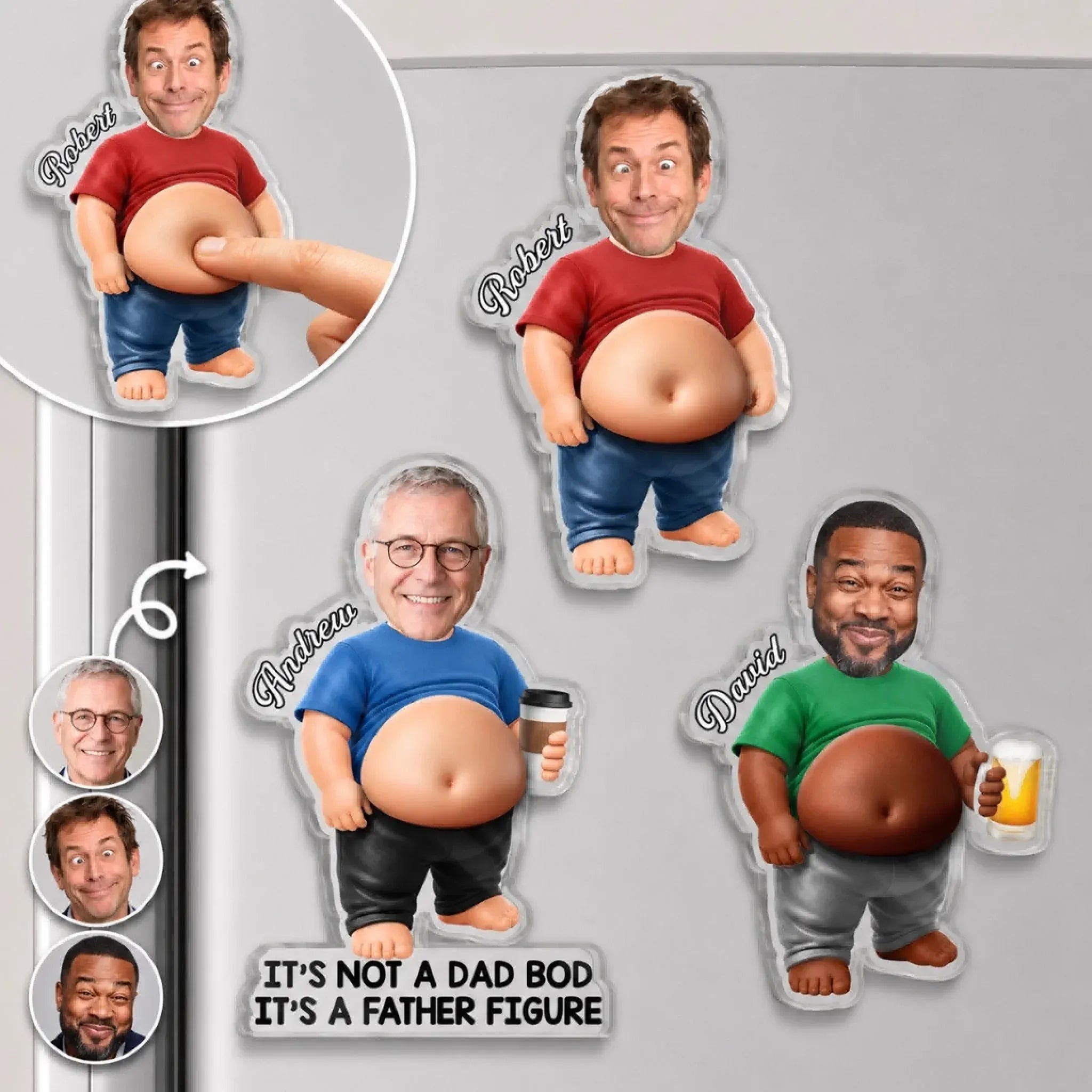Squishy Belly Dad Bod Fridge Magnet, Custom Face Funny Father Figure Acrylic Magnet, Personalized Dad Gift