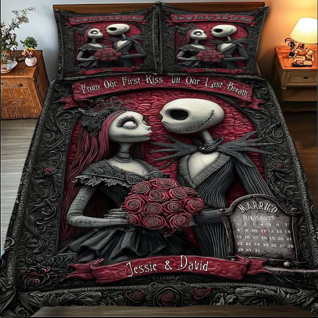 From Our First Kiss Till Our Last Breath Personalized Bed Set, Romantic Bedding Sets, Couple Anniversary Gift
