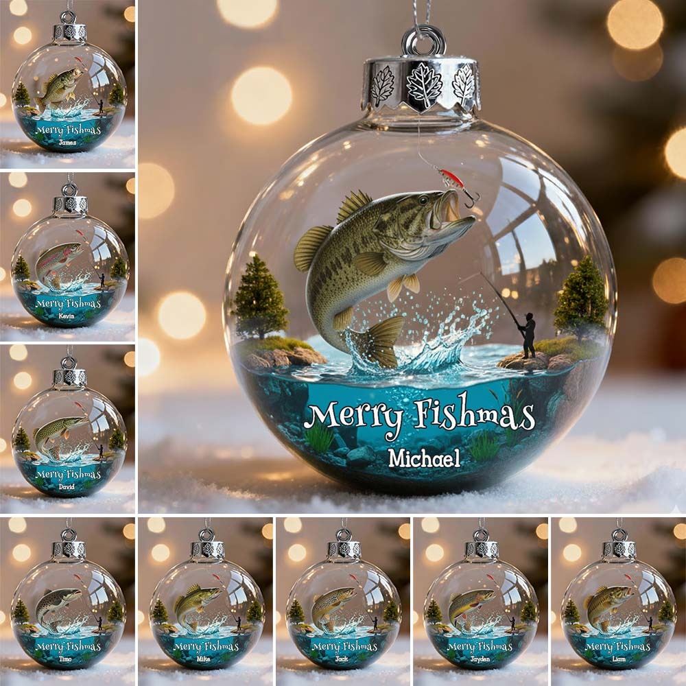 Personalized Bass Fishing Christmas Ornament, Christmas Aquarium Decor, Christmas Ornament Sets