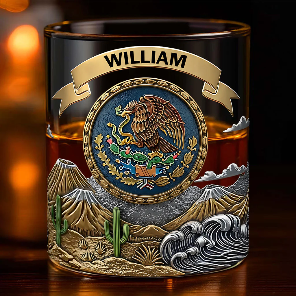 Mexican National Coat Of Arms Whiskey Glass, Luxury Whiskey Glass, Personalized Whiskey Glass