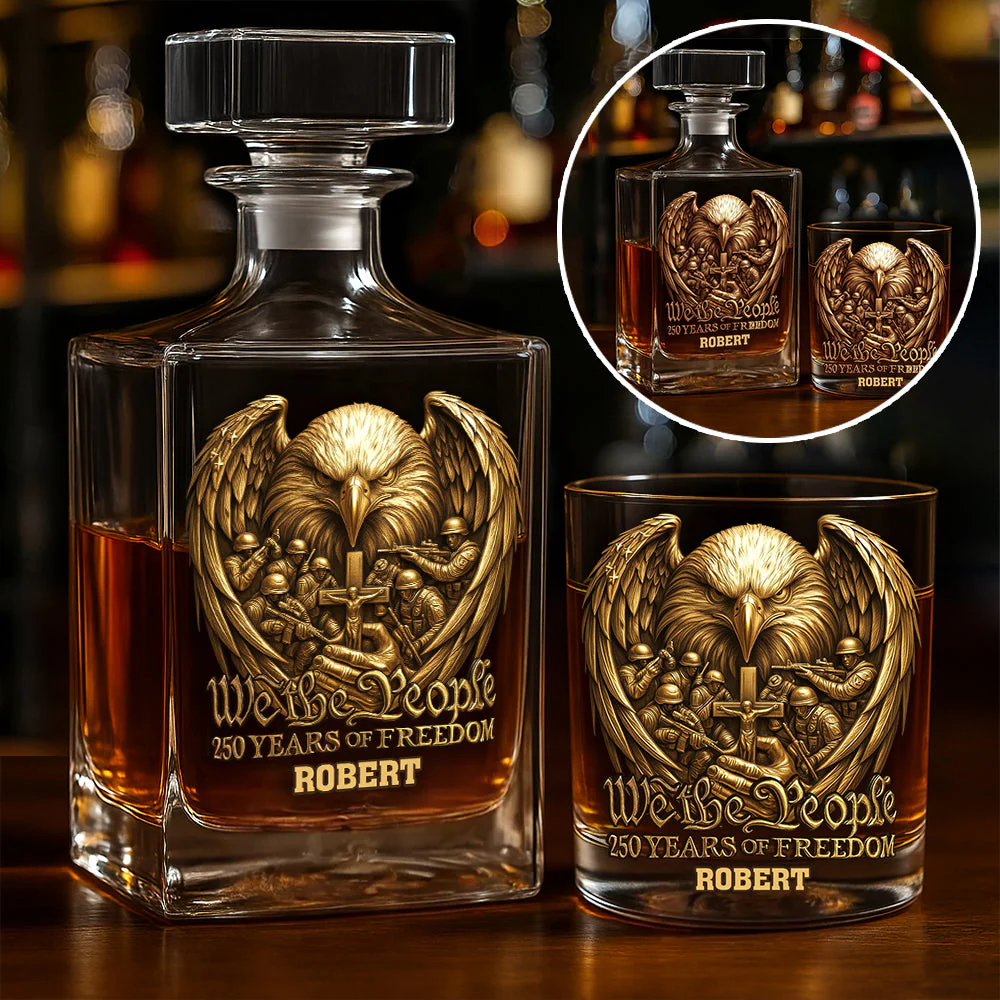 250 Years of Freedom We The People Whiskey Decanter Set, Veteran Whiskey Glasses, Luxury Whiskey Glass, Patriotic Gift