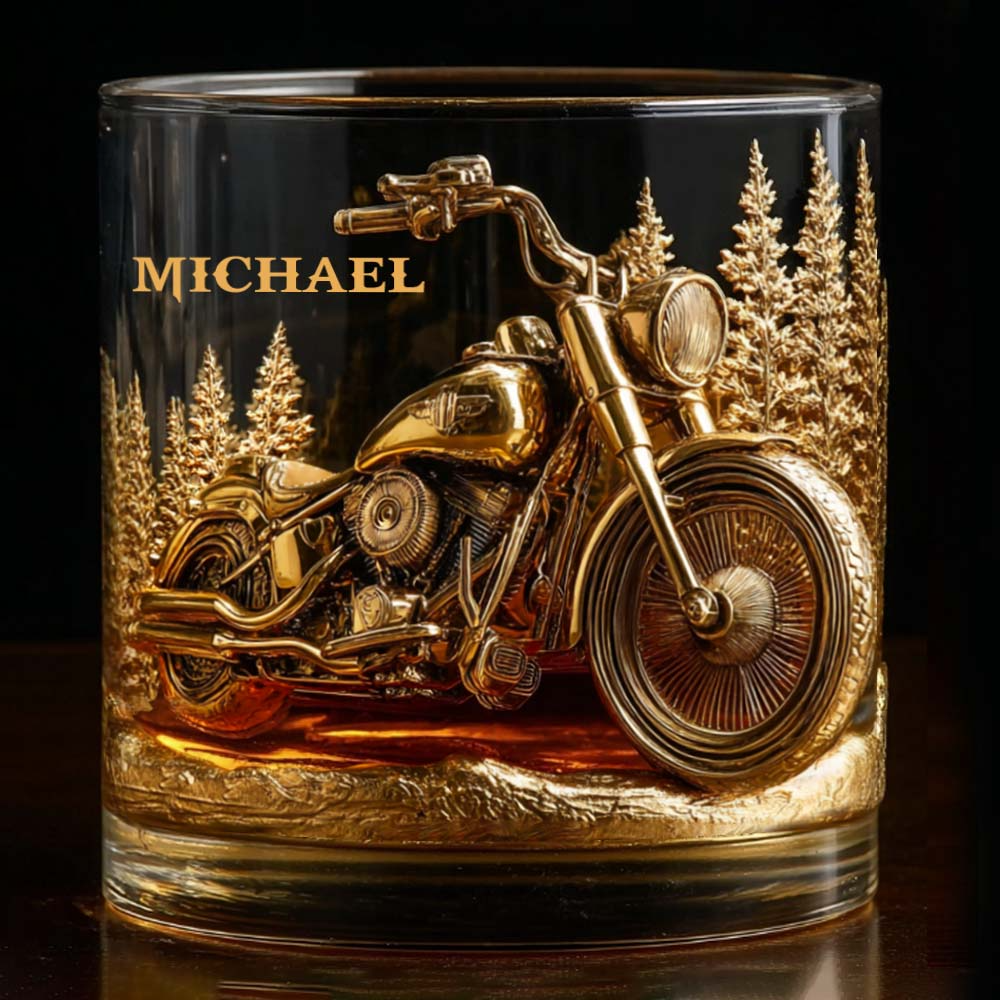 Golden Motorcycle Custom Whiskey Glasses, Gift For Whiskey Lover, Custom Rocks Glasses
