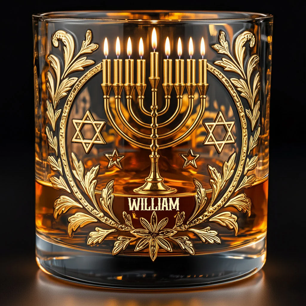 Happy Hanukkah Custom Whiskey Glass, Personalized Whiskey Glasses, Gift For Jewish