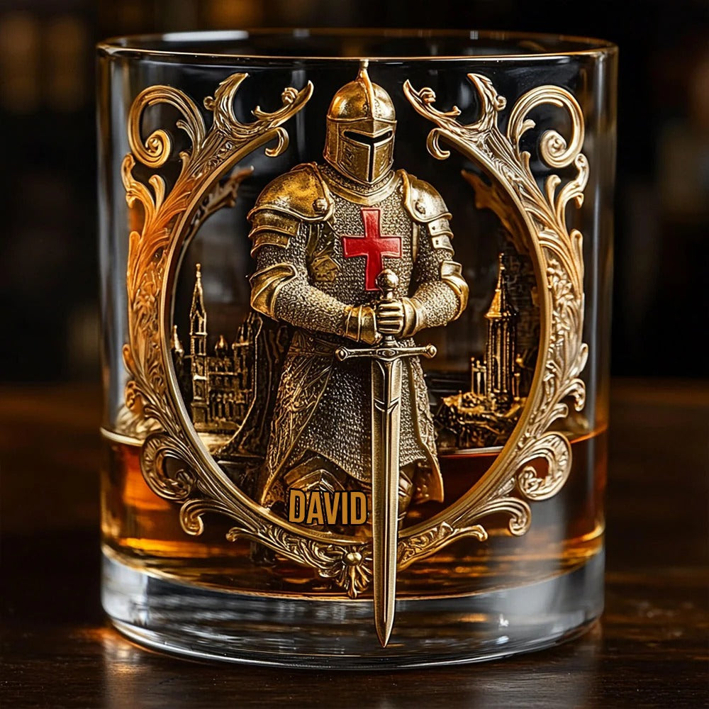 Knight Of God Personalized Christian Whiskey Glass, Luxury Whiskey Glass, Christian Gifts For Men