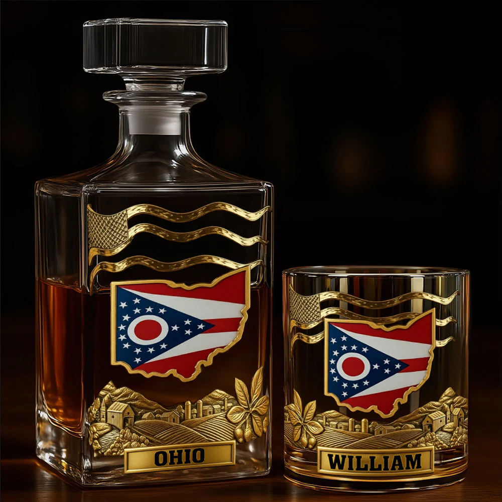 Strong Ohio States of America Whiskey Decanter Set, Patriot Gift, Luxury Whiskey Glass, Whiskey Decanter Set