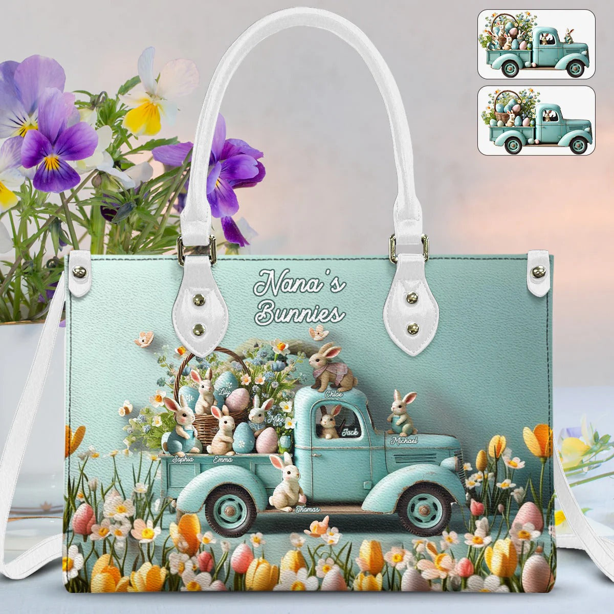 Mama/ Nana's ... Bunnies - Personalized Grandma Leather Handbag - Boho Handbag - Leather Shoulder Bag