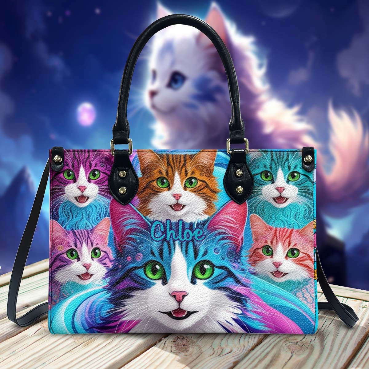 Crazy Cat Lady - Personalized Cat Leather Handbag - Boho Handbag - Leather Shoulder Bag