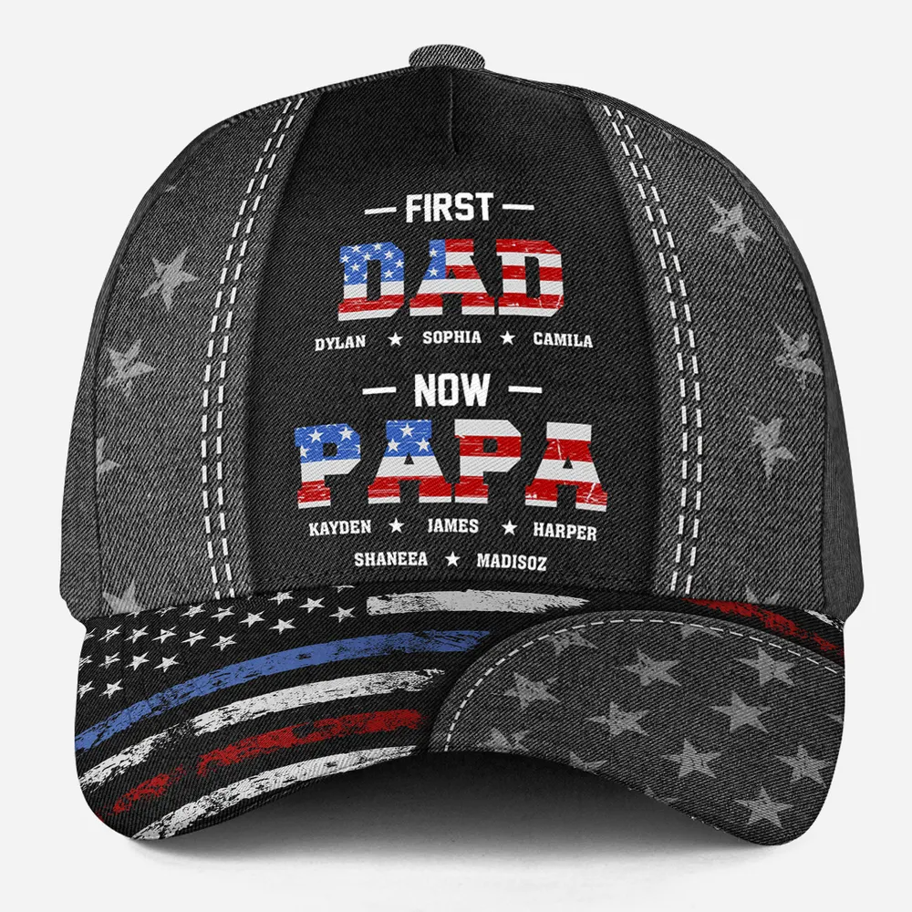 First Dad Now Papa Custom Printed Hat, Father's Day Gift For Grandpa, Personalized Gift For Dad