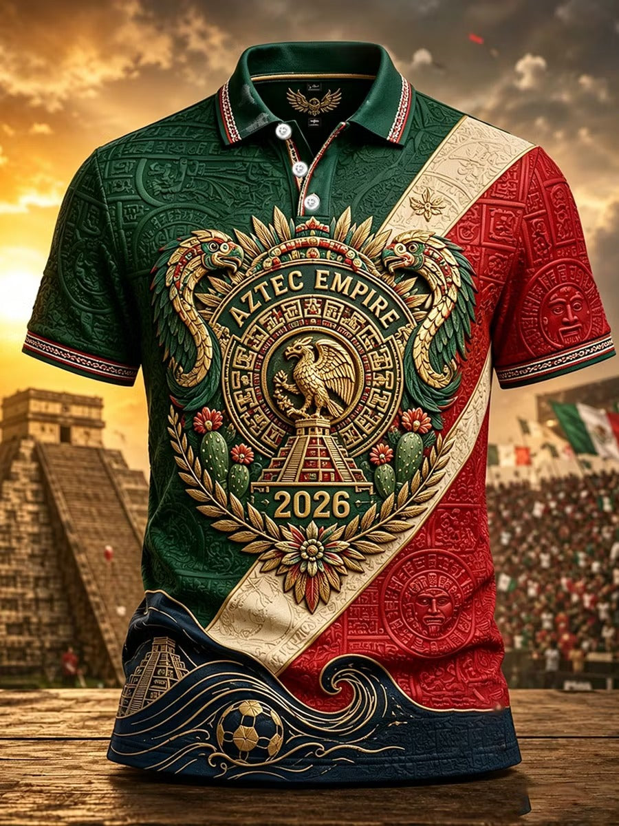 Mexico Aztec Empire Soccer Polo Shirt, Soccer Shirt, Football Jersey, Mexico Soccer Jersey