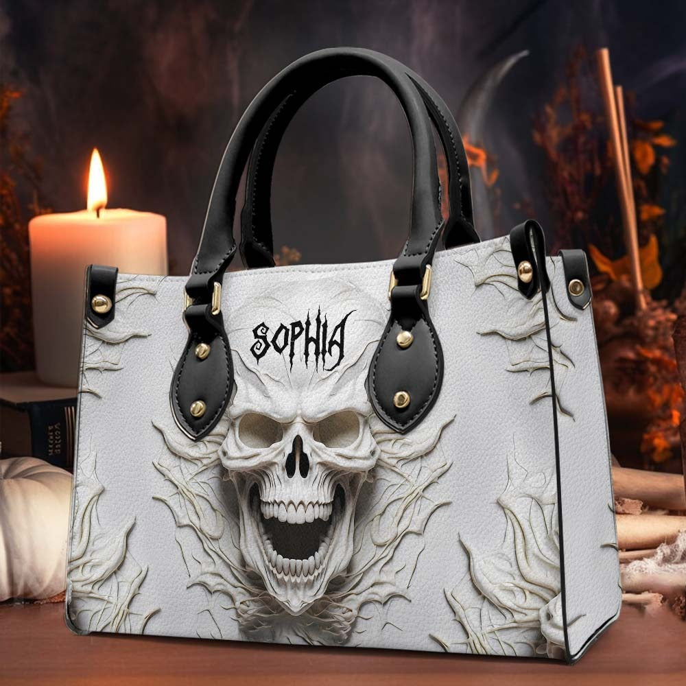 Beautiful White Skeleton - Personalized Skull Leather Handbag - Boho Handbag - Leather Shoulder Bag