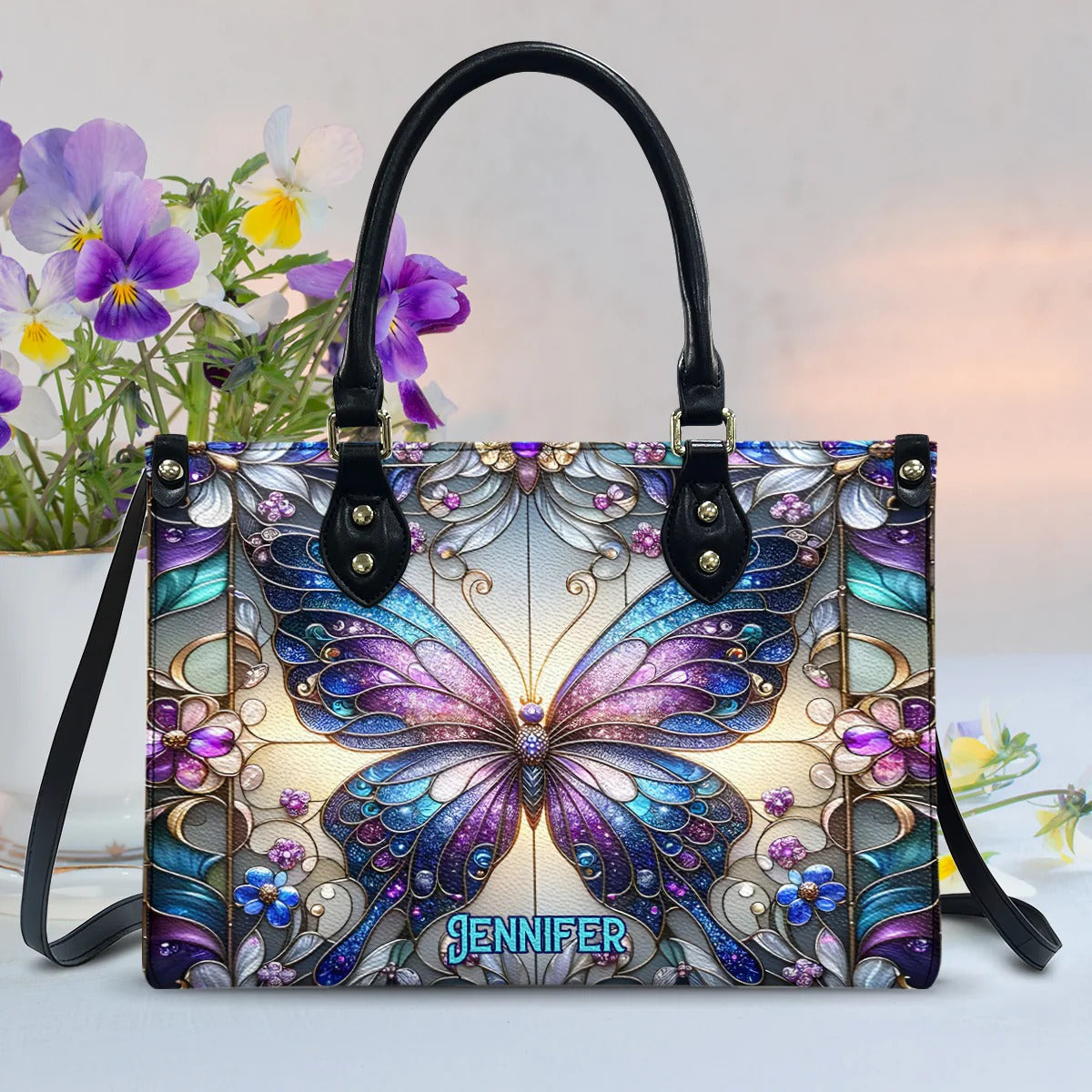 Beautiful Butterfly Handbag With Wallet - Personalized Butterfly Leather Handbag - Boho Handbag - Leather Shoulder Bag
