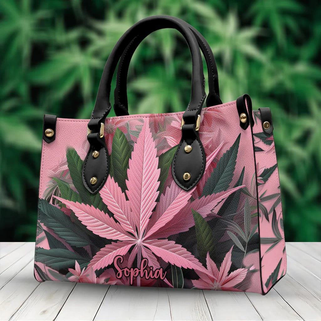 Pink Stoner Chick - Personalized Weed Leather Handbag - Boho Handbag - Leather Shoulder Bag