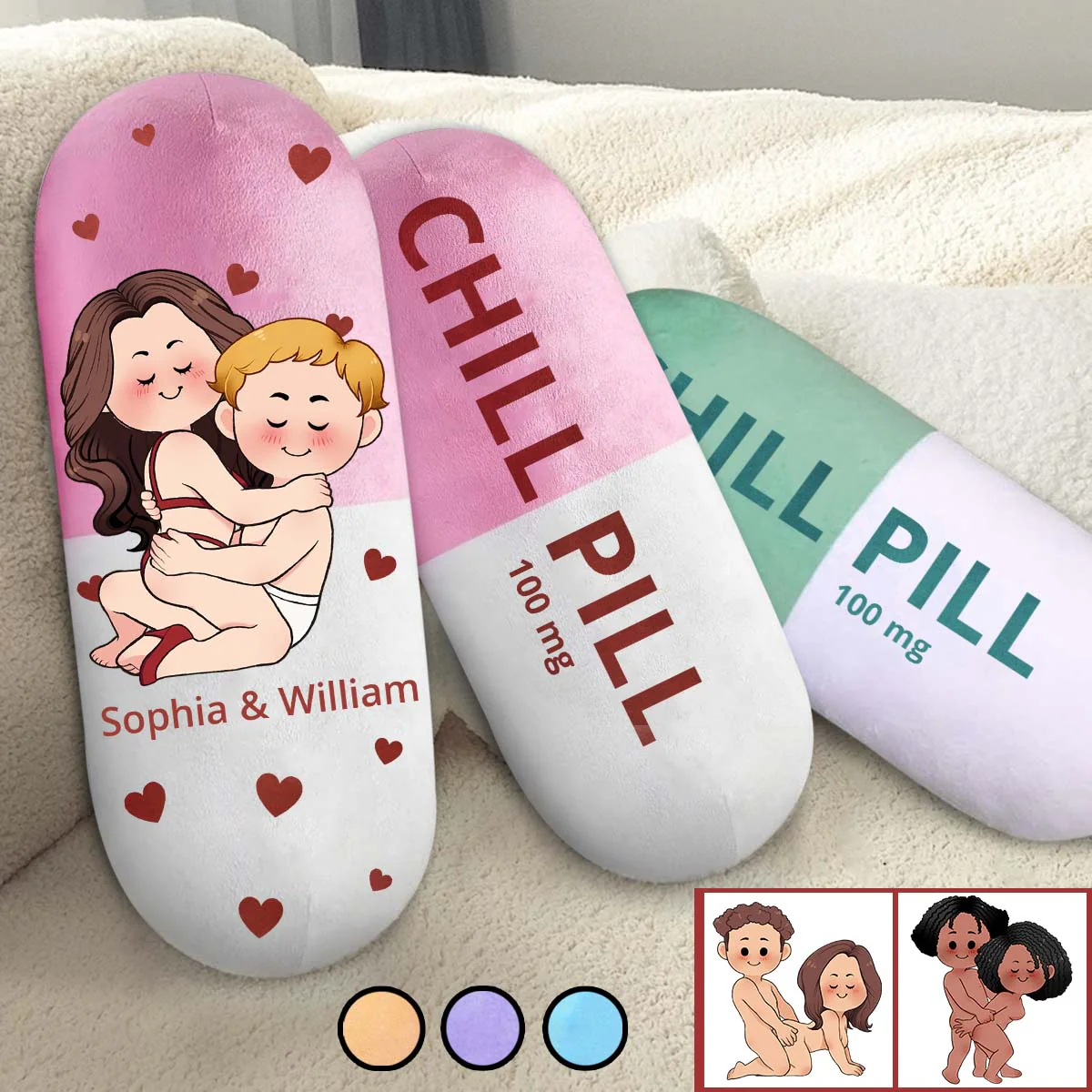 Naughty Couple Chill Pill Custom Shape Pillow, Funny Valentines Gift, Personalized Valentines Gift