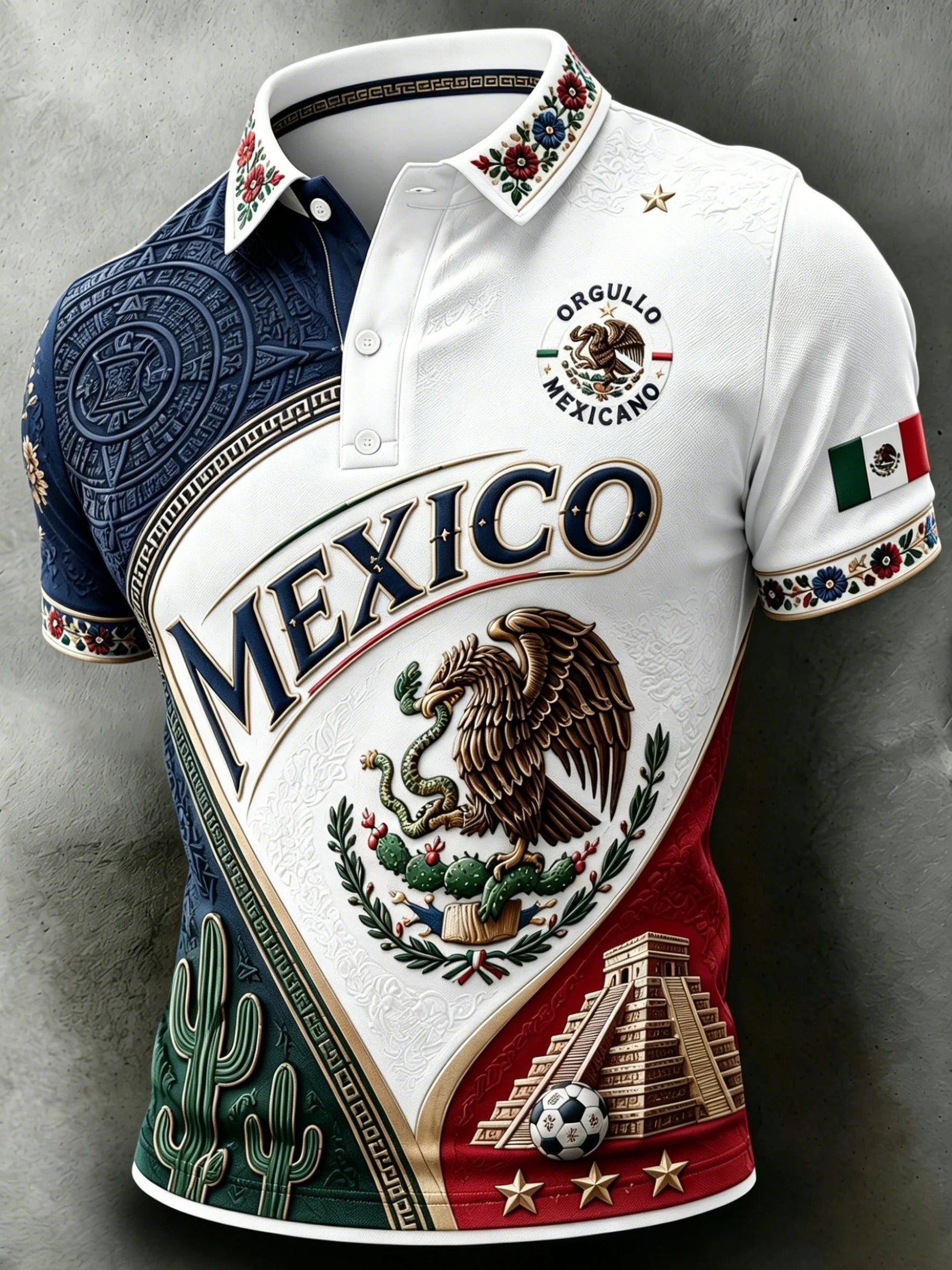 Mexico Eagle Aztec Pyramid Soccer Polo Shirt, Mexico Soccer Jersey, Football Fan Gift