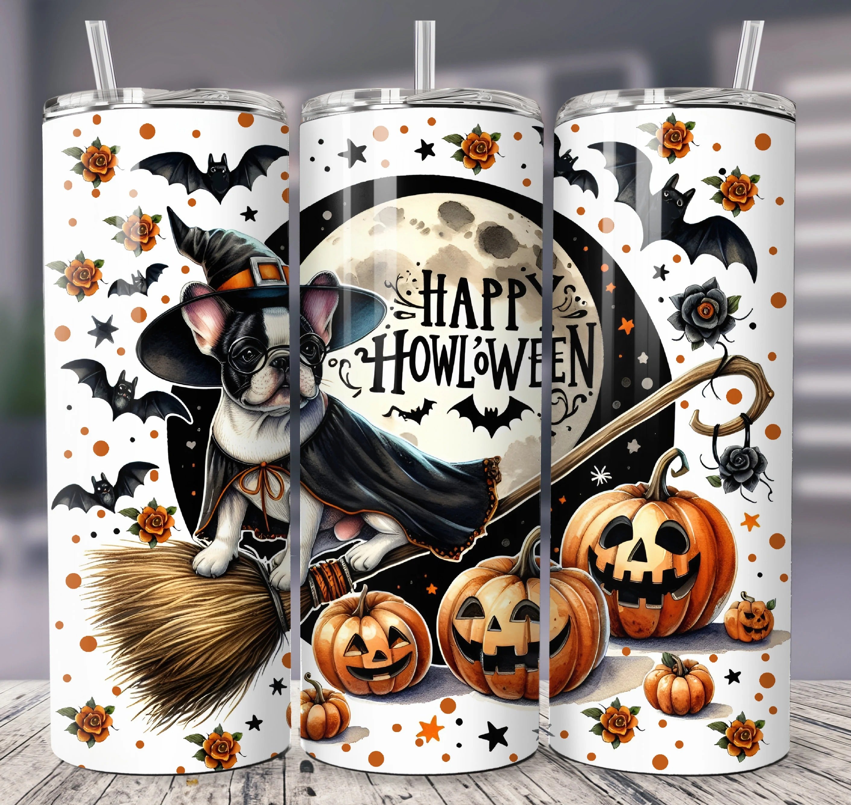 French Bulldog Halloween 20oz 30oz Tumbler, Cute Dog Mom Tumbler, Gift for Dog Lovers, Halloween Gifts