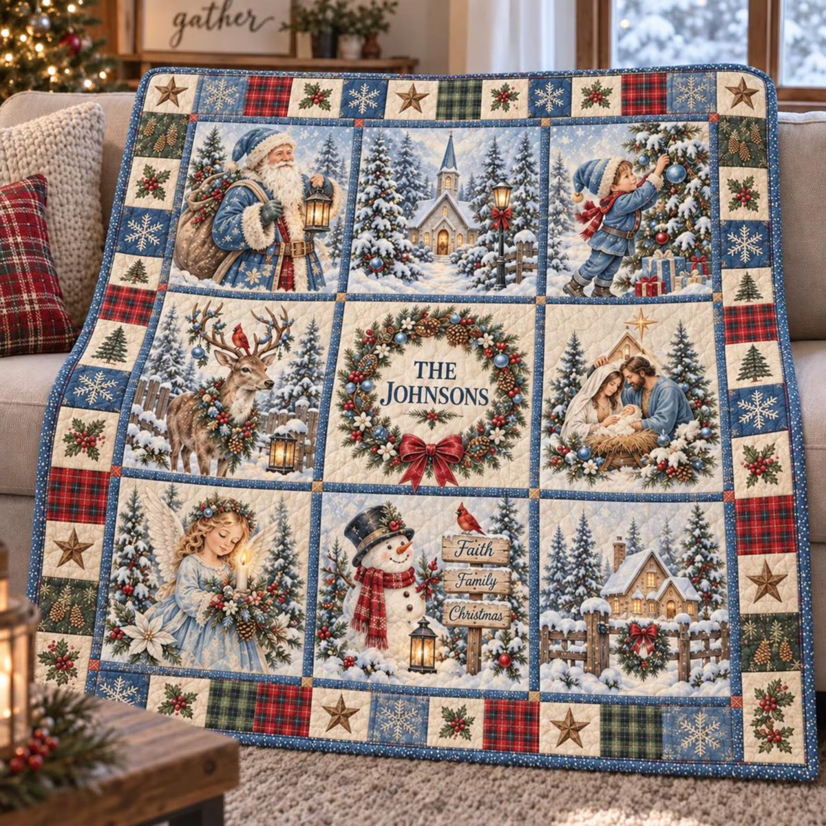 Personalized Family Christmas Quilt Blanket, Christmas Gift For Family, Holiday Decor