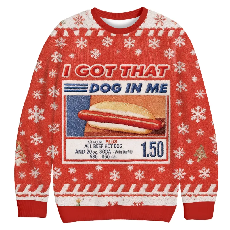 Red I Got That Dog In Me Funny Hotdog Christmas Sweater, Ugly Xmas Sweater, Christmas Ugly Sweatshirt