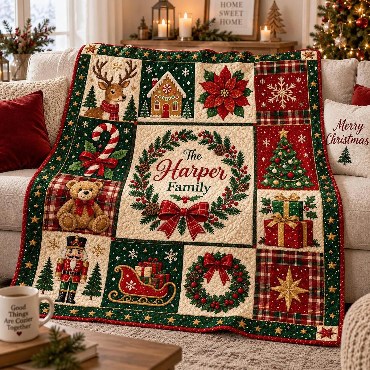 Custom Family Christmas Quilt Blanket, Family Christmas Gift, Holiday Home Decor