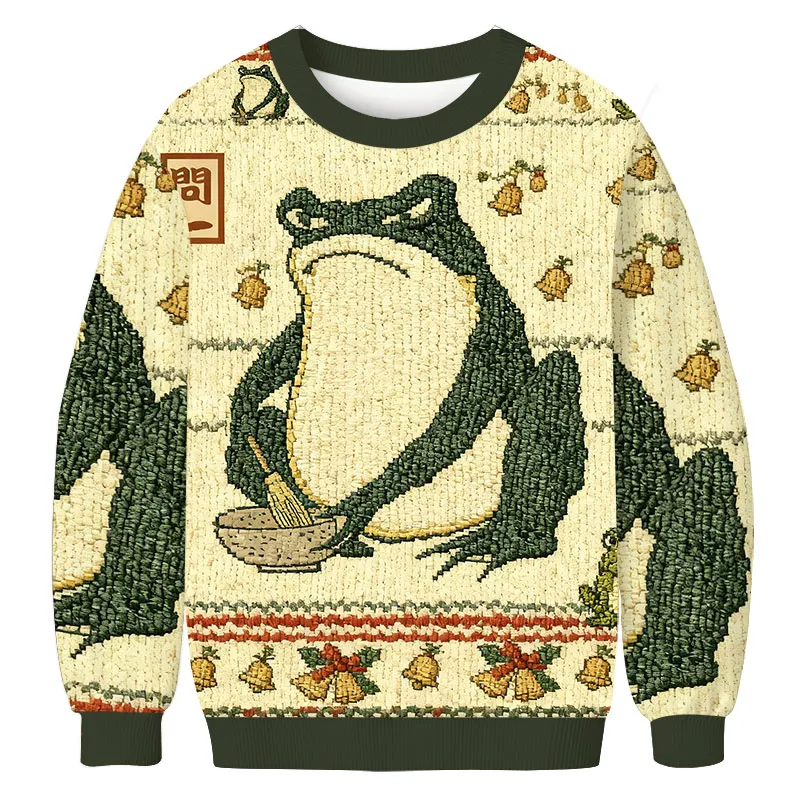Matsumoto Hoji Japanese Frog Vintage Christmas Sweater, Ugly Xmas Sweater, Christmas Ugly Sweatshirt
