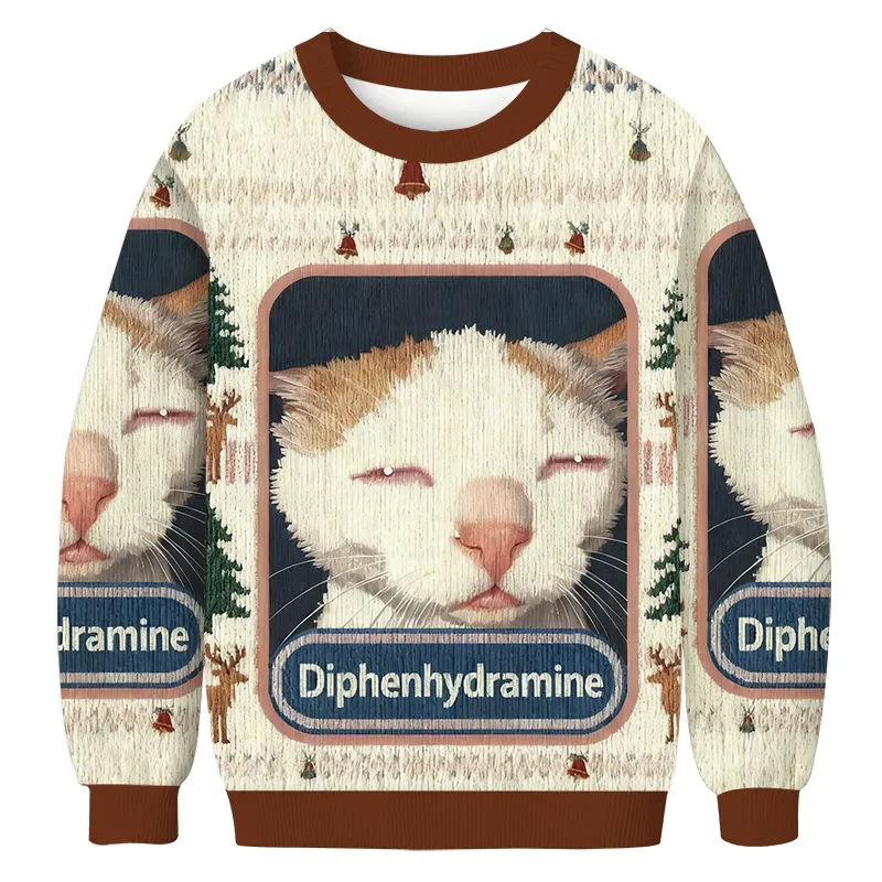 Funny Diphenhydramine Drowsy Cat Meme Ugly Sweater, Ugly Xmas Sweater, Christmas Ugly Sweatshirt