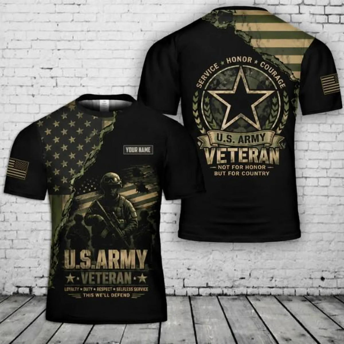 Custom US Army Veteran Camo T-Shirt, Veterans Day Shirt, Mens Patriotic Shirt
