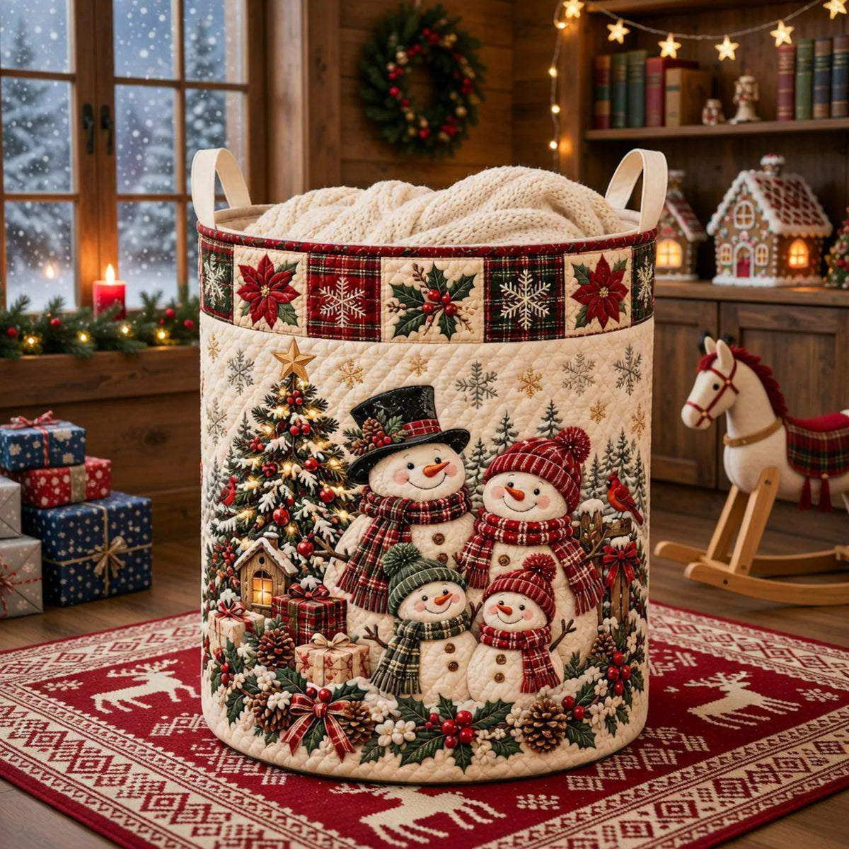 Snowman Family Christmas Tree Laundry Basket, Clothes Hamper, Laundry Hamper