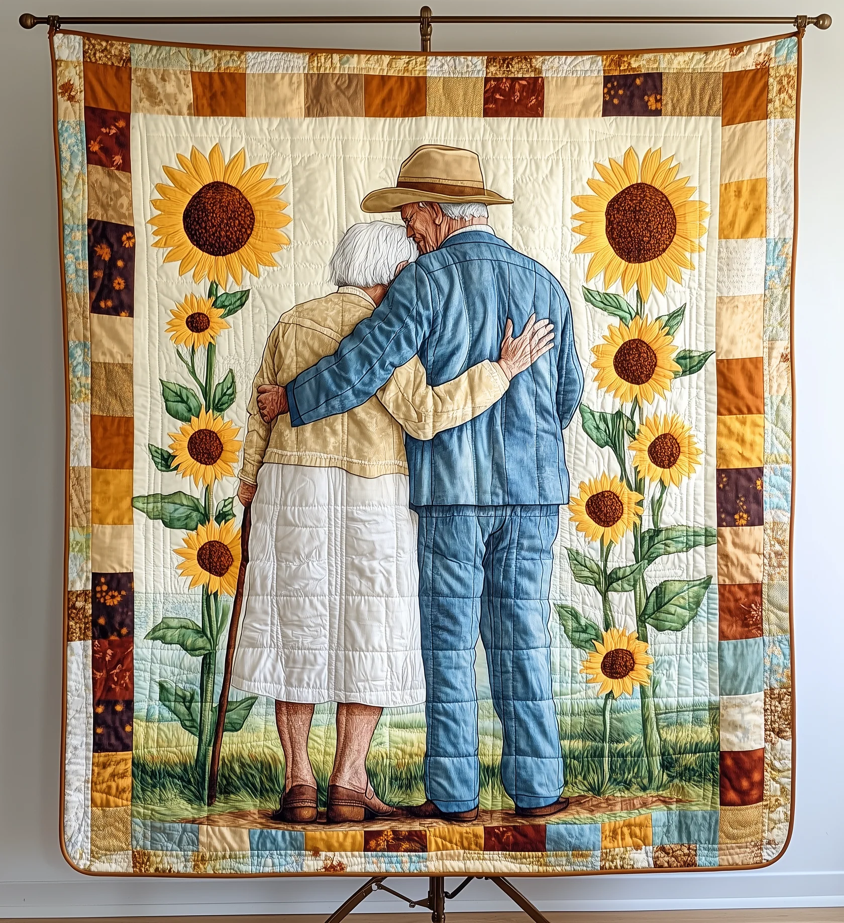 Old Couple Sunflower Lover Quilt Blanket, Valentine Blanket, Valentines Couple Gift