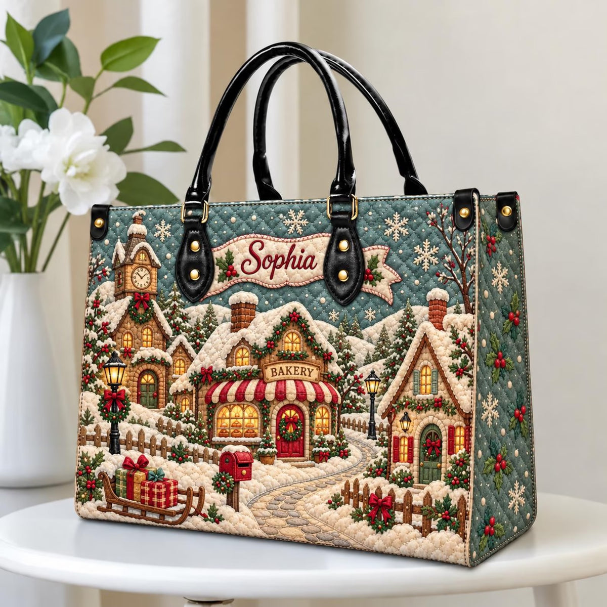 Personalized Christmas Bakery Leather Handbag, Handbag For Women, Holiday Gift