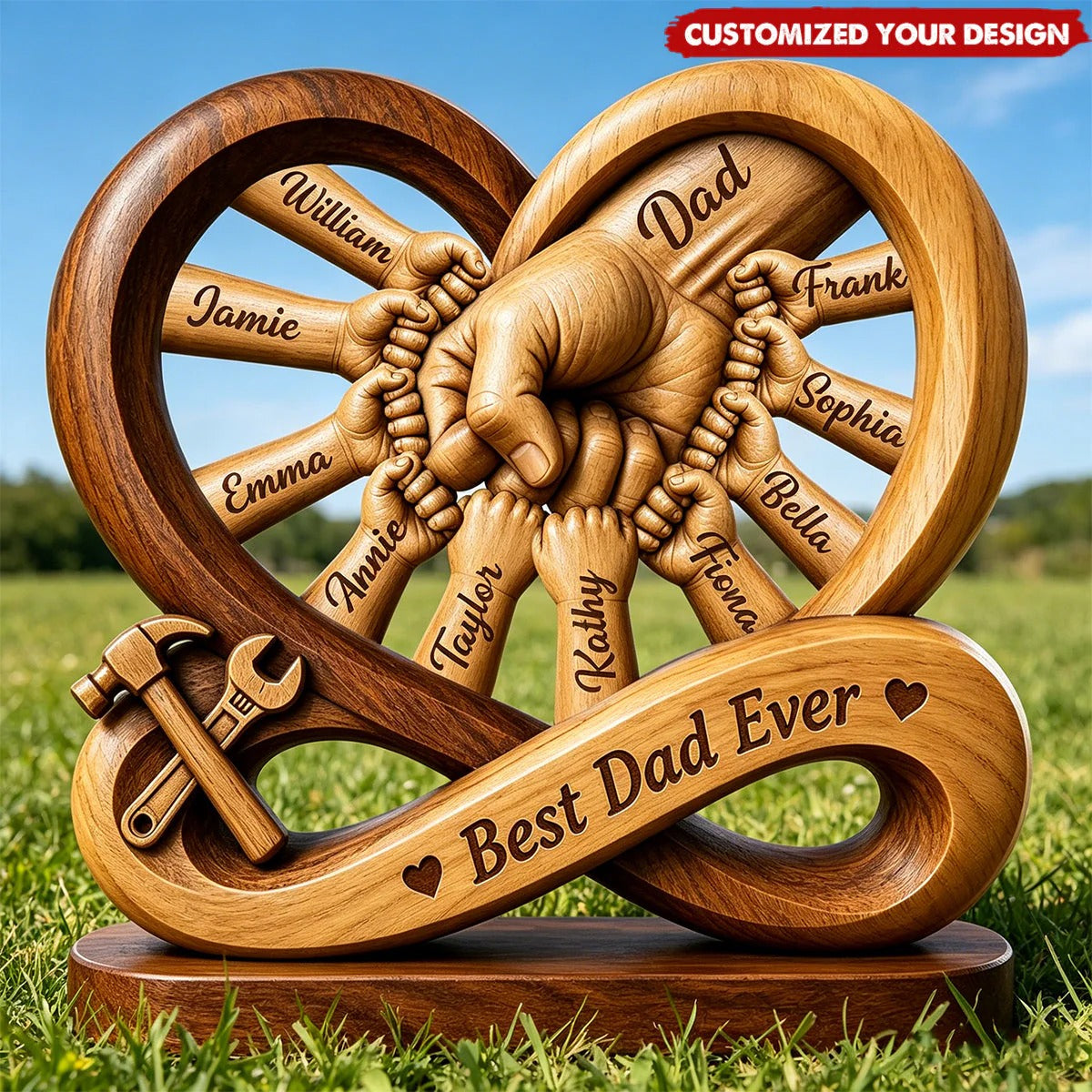 Best Dad Ever Wooden Plaque, Personalized Father’s Day Gift, Hands Symbol