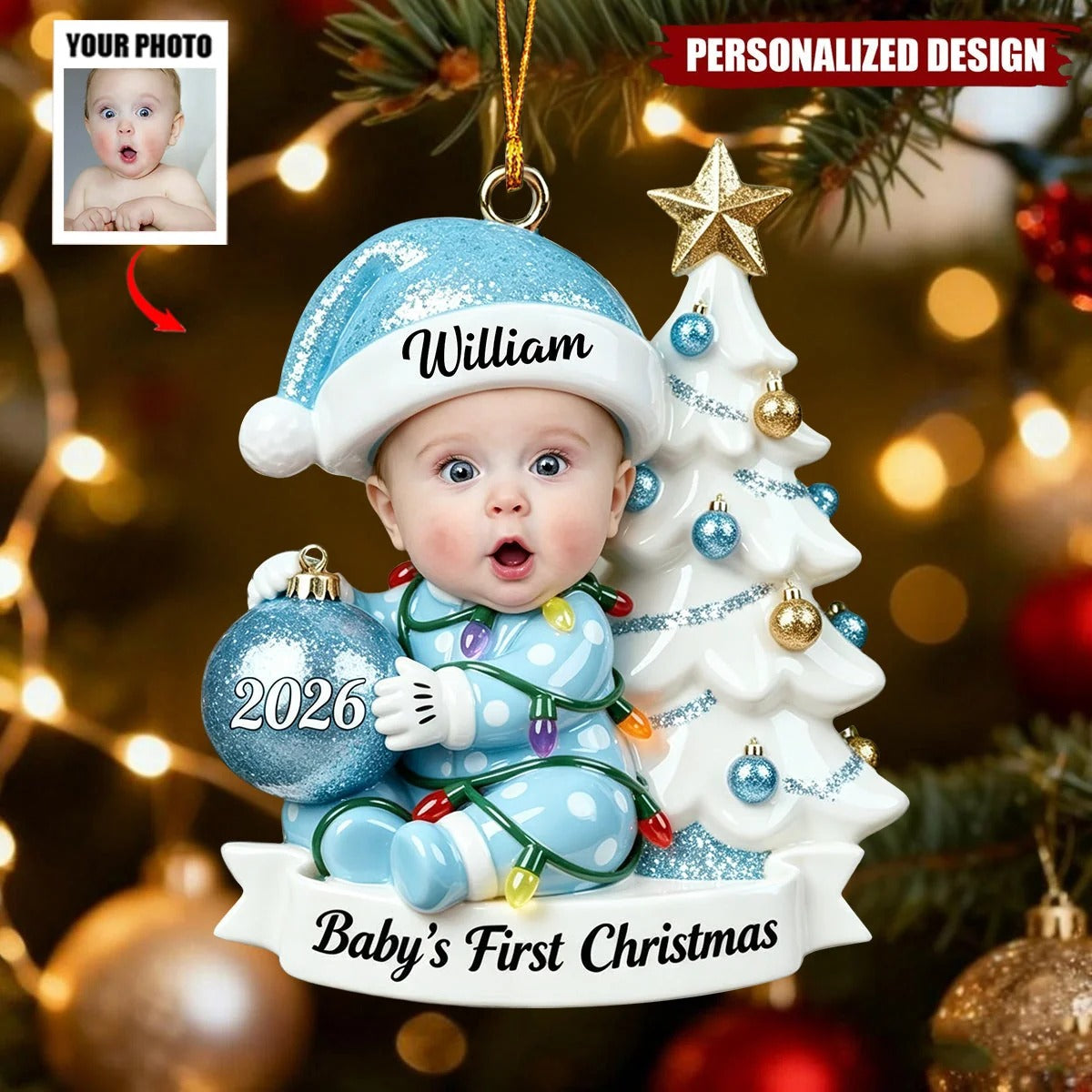 Baby's First Christmas Photo Ornament, Personalized Christmas Gift, Acrylic Ornament