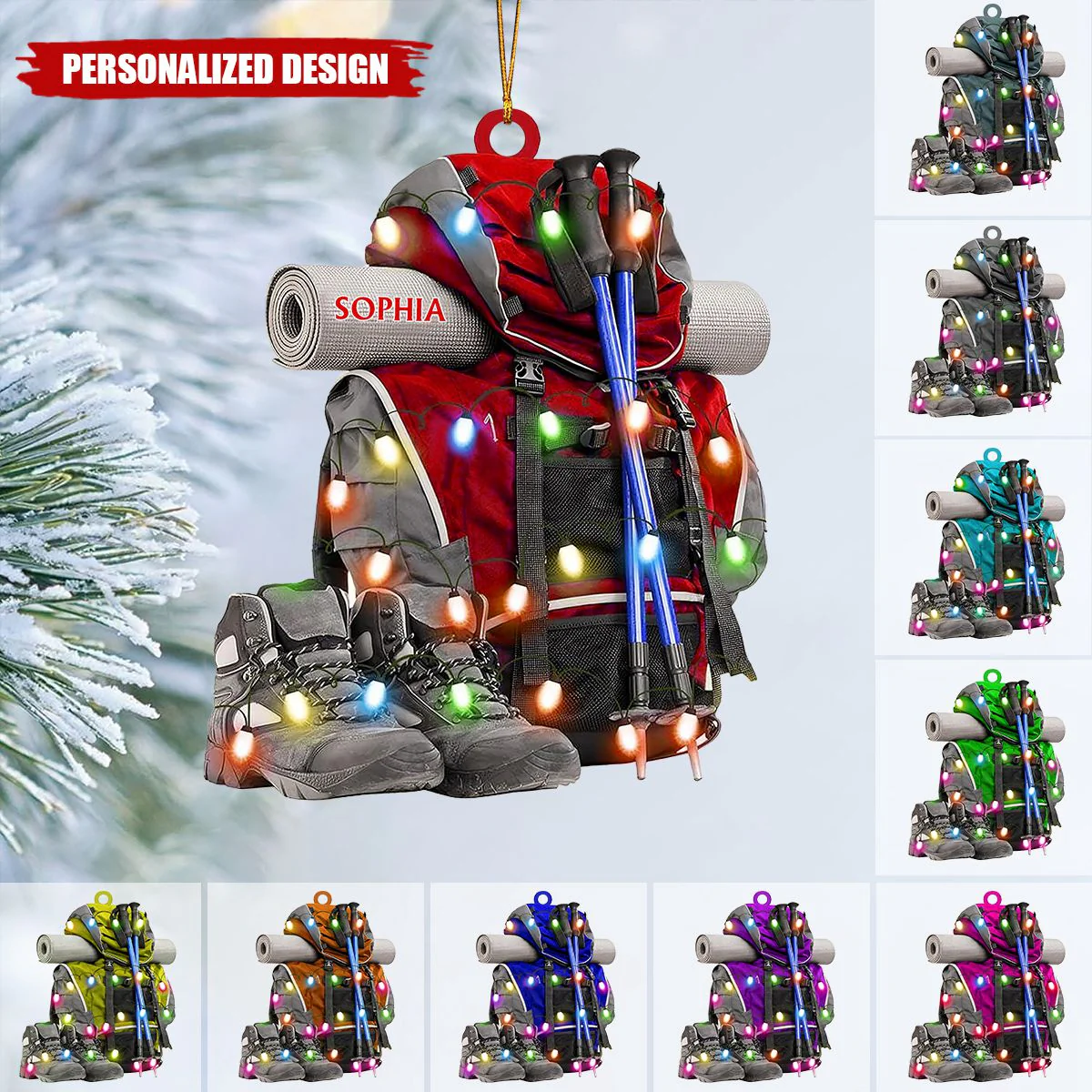Personalized Hiking Bag Acrylic Christmas Ornament, Camping Lover Gift, Keepsake Gift For Camper