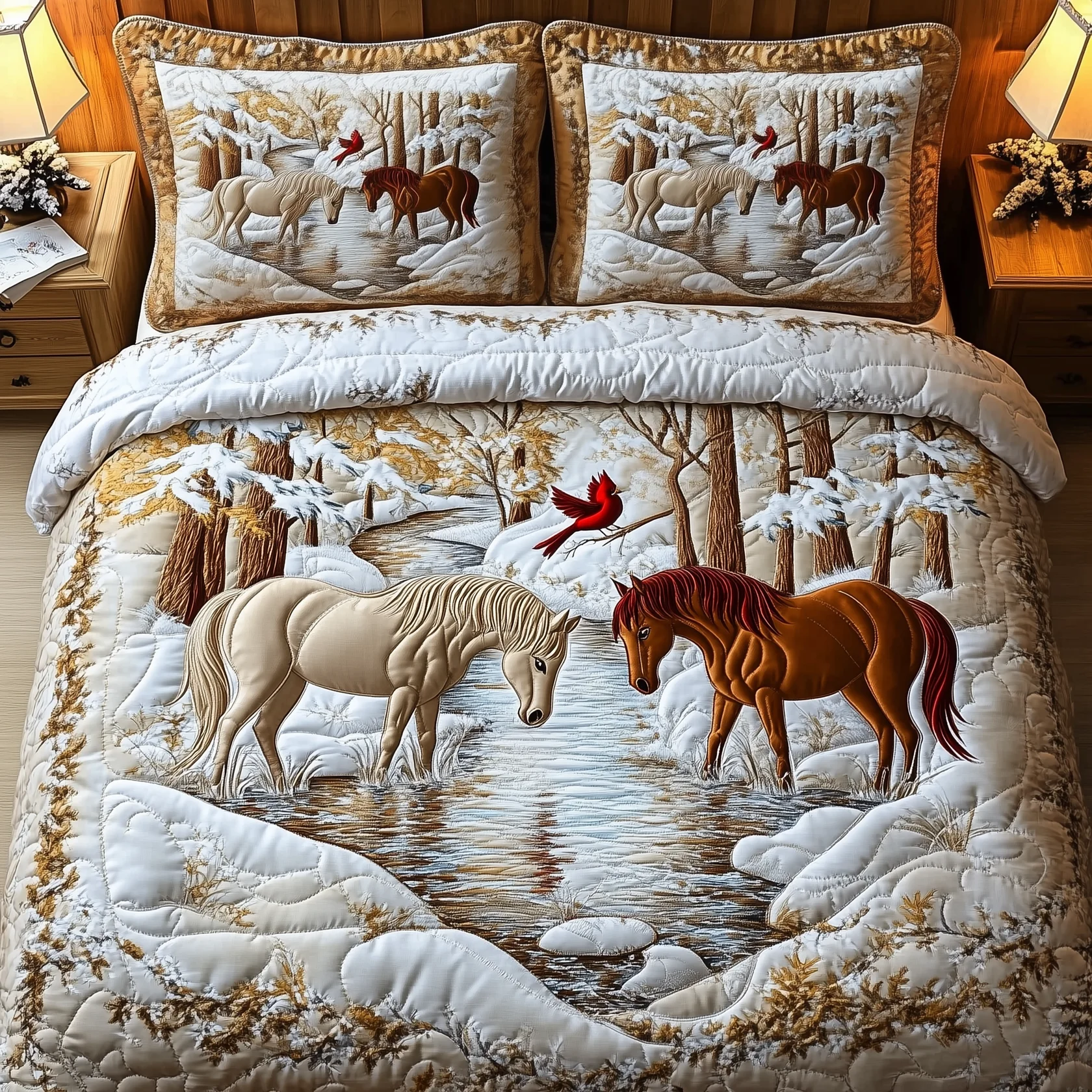 Horse Couple Winter Theme Bedding Set, Couple Anniversary Gift, Cool Valentine Gift