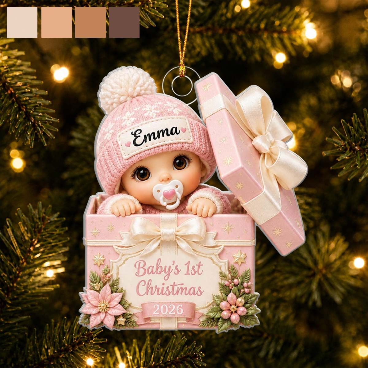 Baby's First Christmas Gift Box Ornament, Personalized Baby Gift, Acrylic Ornament