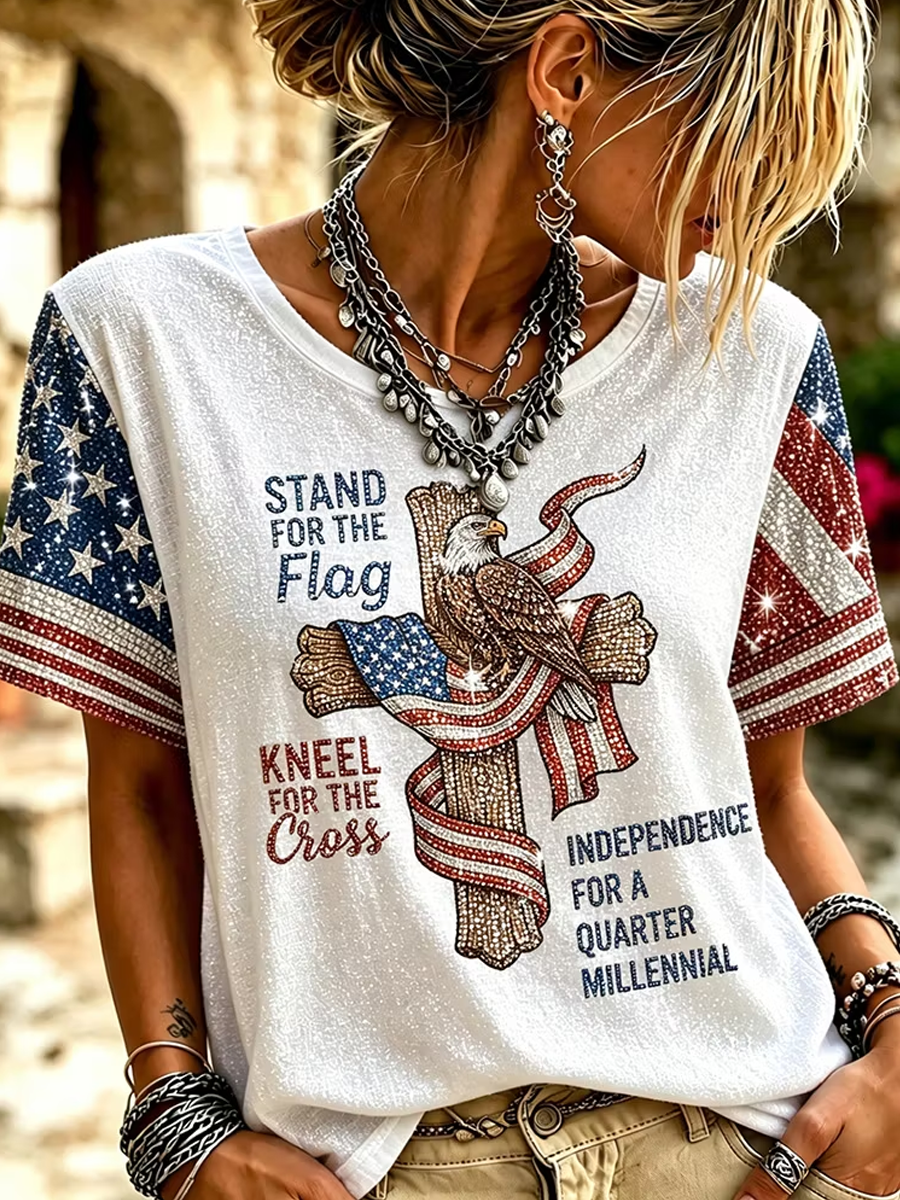 Stand For The Flag Kneel For The Cross Shirt, Christian Patriotic Eagle Tee, Independence Day Shirt
