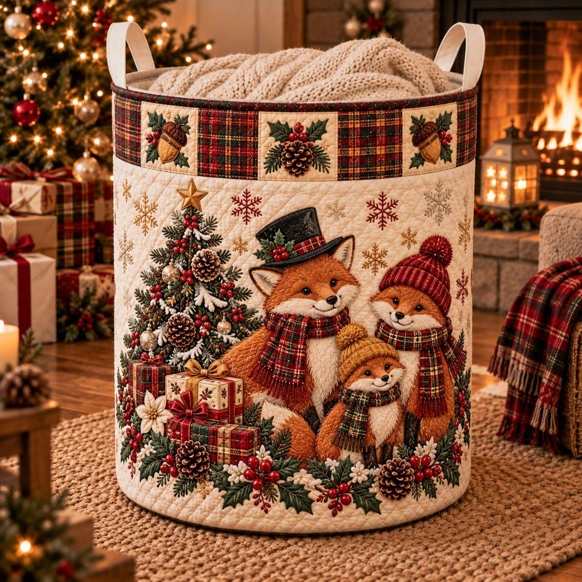 Christmas Fox Family Laundry Basket, Clothes Hamper, Christmas Gift For Mom