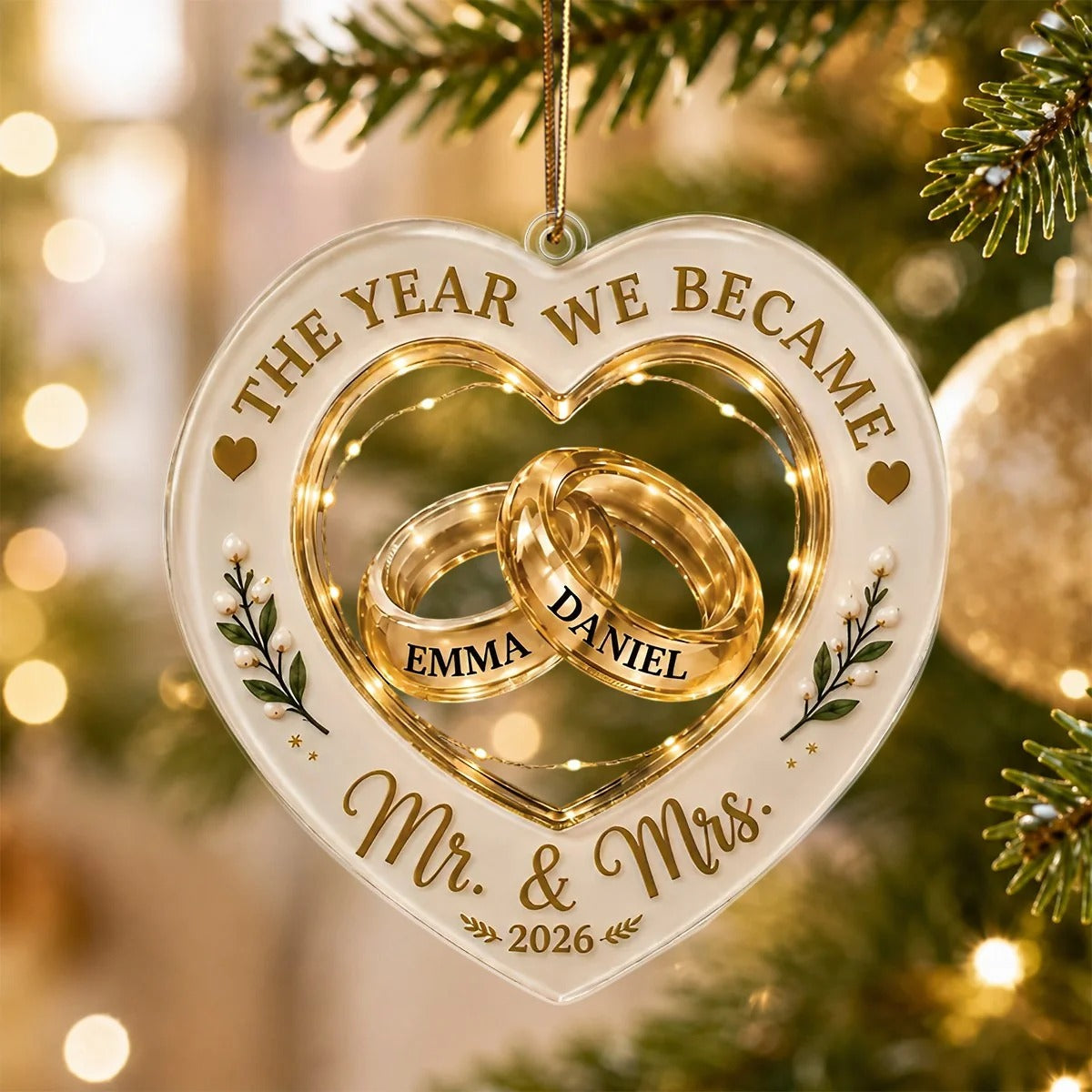 Mr And Mrs Wedding Acrylic Ornament, Personalized Christmas Ornament, Wedding Gift