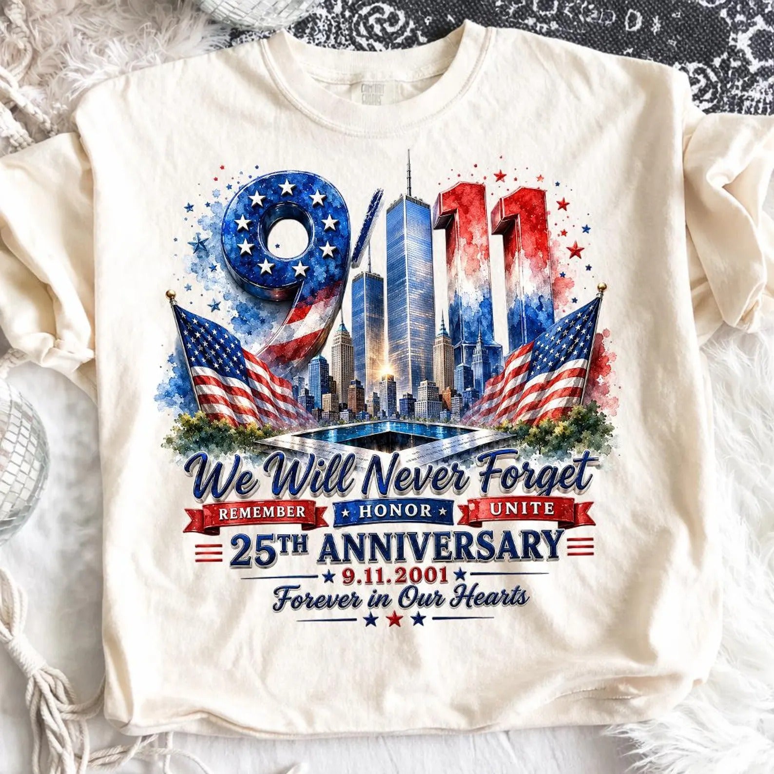 We Will Never Forget 9 11 25th Anniversary Shirt, Women's Patriotic Shirt, American Flag Shirt