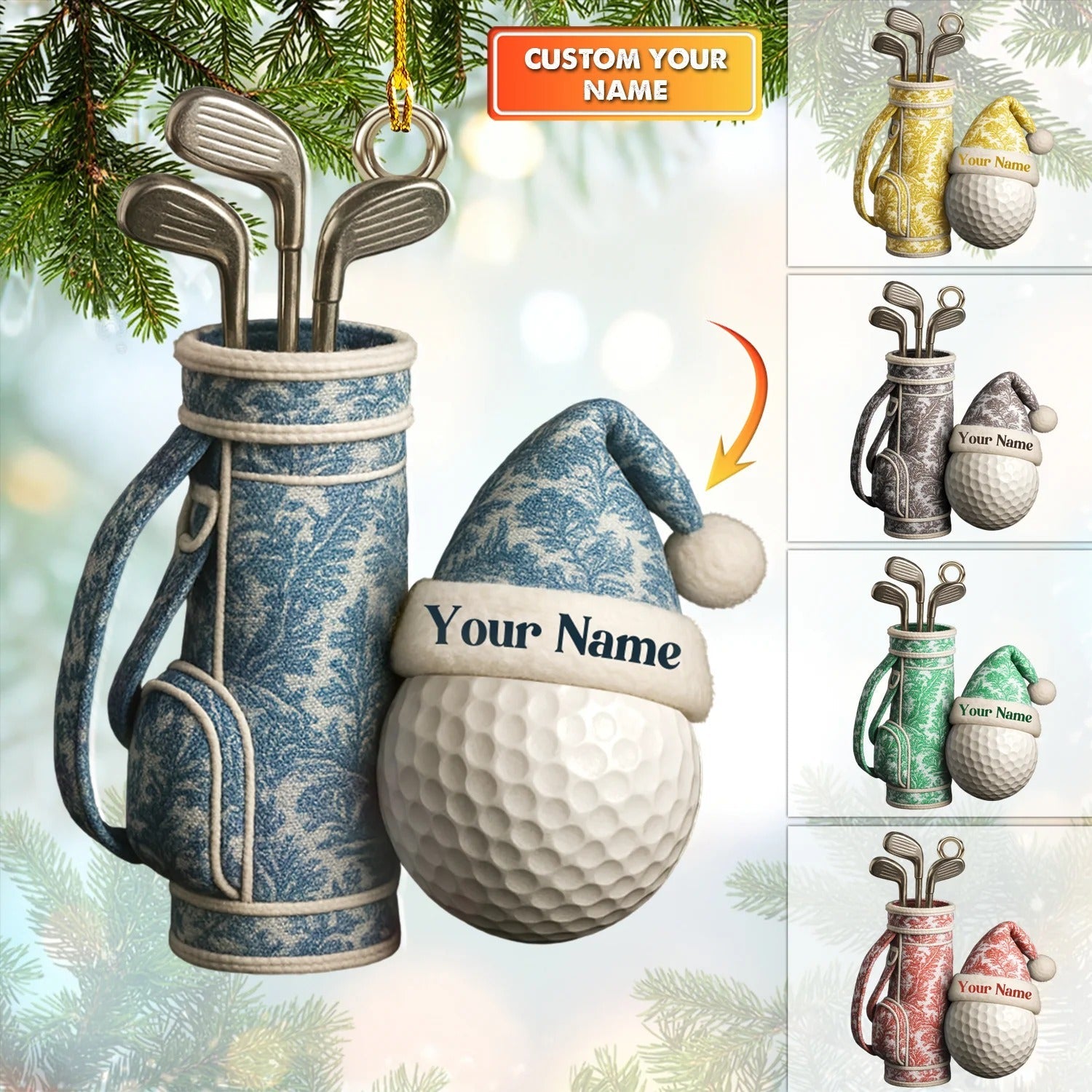 Toile De Jouy Ornament For Golfer, Christmas Golf Gift, Custom Golf Gift, Unique Gift For Golfer