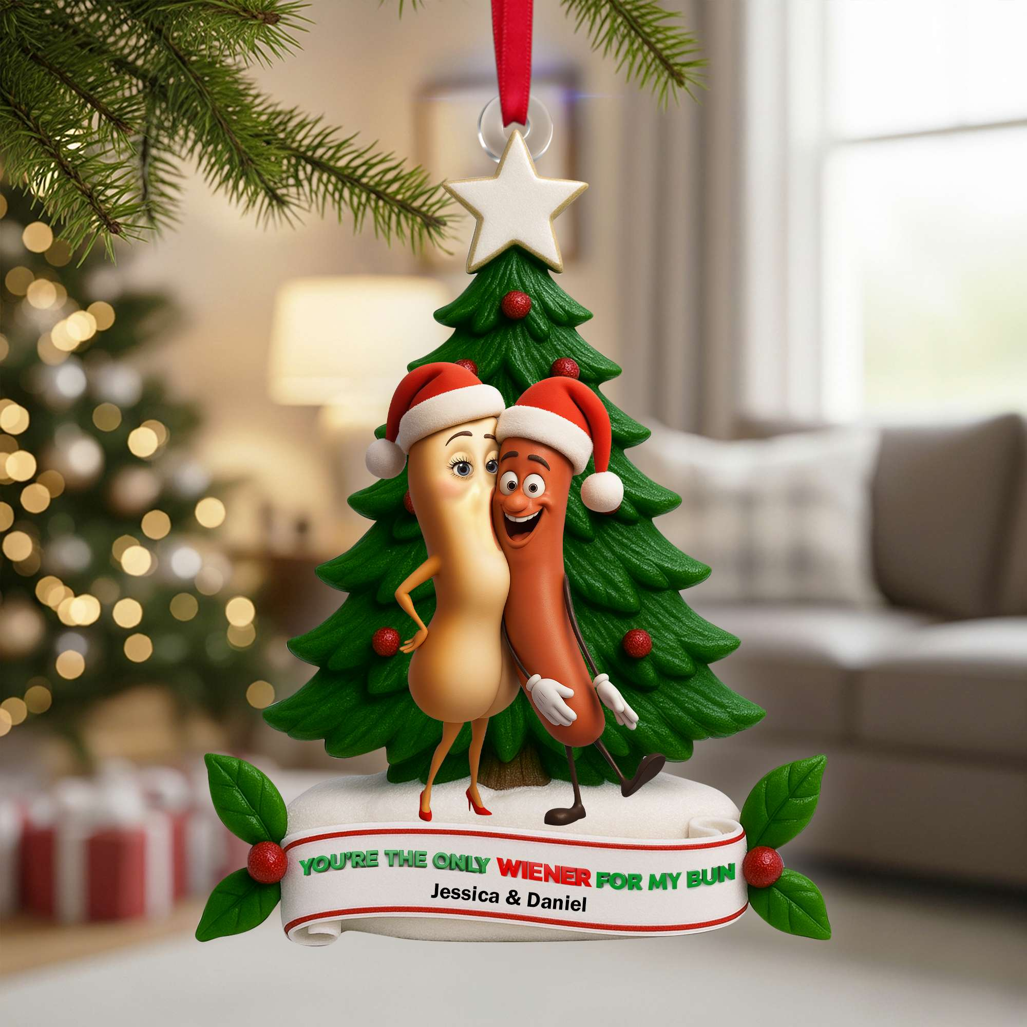 Wiener For My Bun Cute Food Duo Ornament, Couples Christmas Ornament, Custom Christmas Ornaments