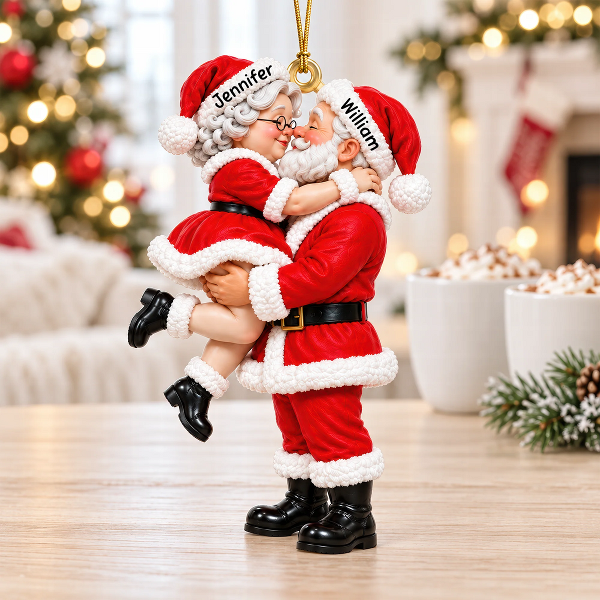 Personalized Santa Couple Acrylic Ornament, Christmas Tree Decor, Christmas Gift