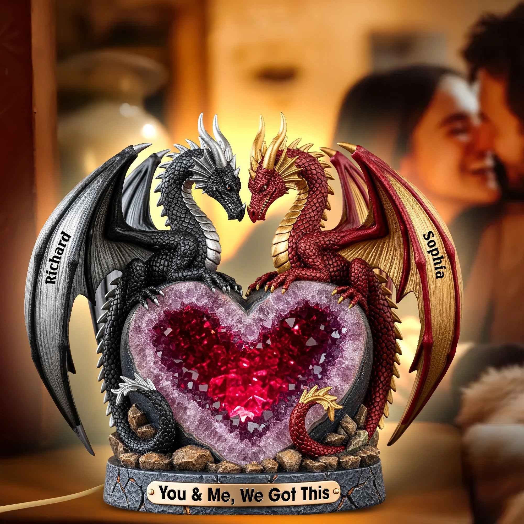 Fantasy Love Dragon Couple Acrylic Light Box, Personalized Valentines Gift, Couple Anniversary Gift
