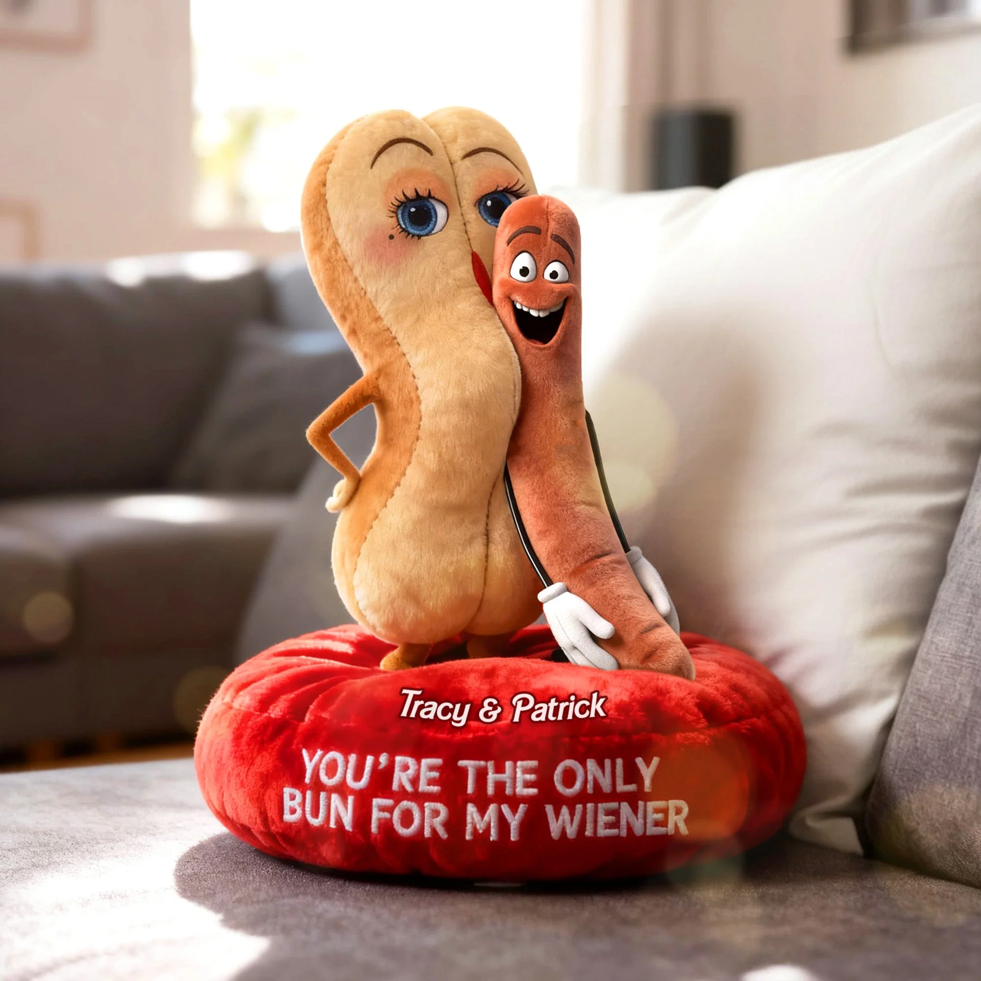 Weiner Dog In Bun Naughty Couple Custom Shape Pillow, Personalized Gifts For Couple, Funny Valentines Gift