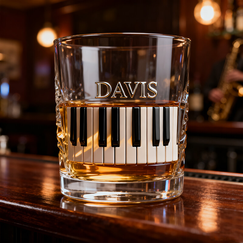 Piano Print Custom Whiskey Glass, Personalized Whiskey Glasses, Gift For Whiskey Lover, Gift For Pianist