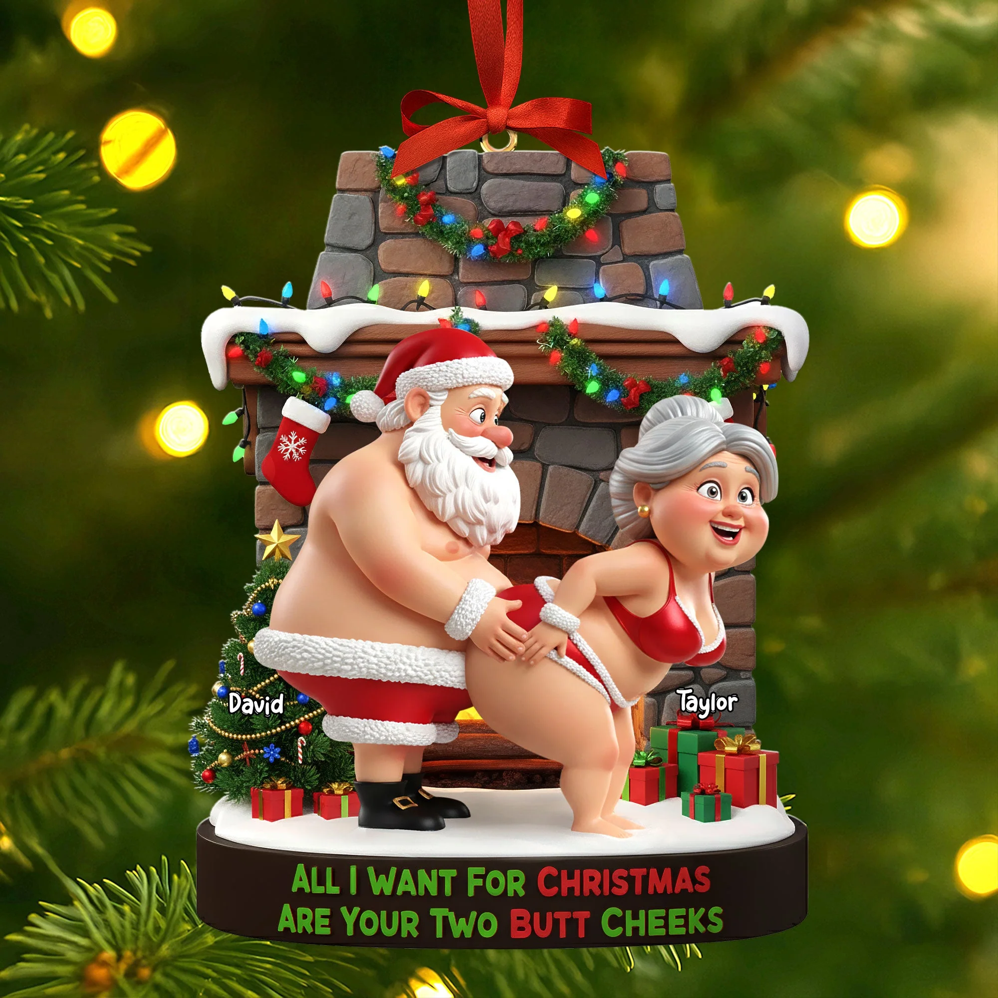 All I Want For Christmas Naughty Santa Couple Christmas Acrylic Ornament, Christmas Gift For Couple