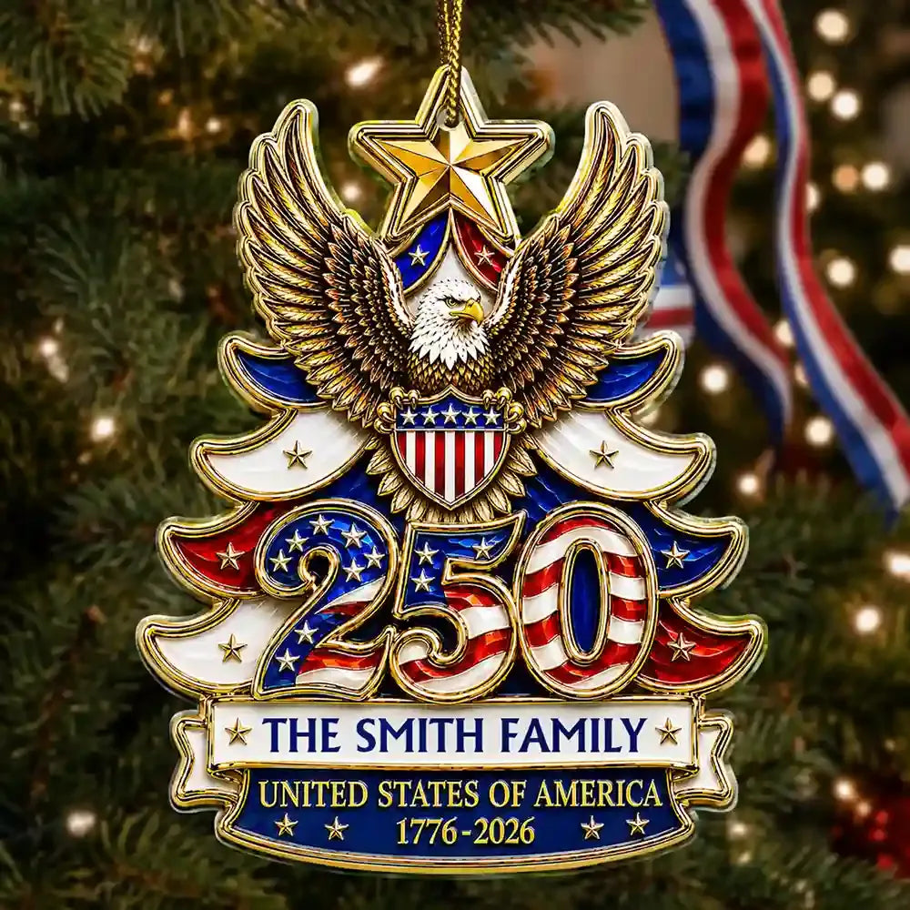America 250 Eagle Christmas Tree Acrylic Ornament, American Holiday Keepsake, Hostess Gift